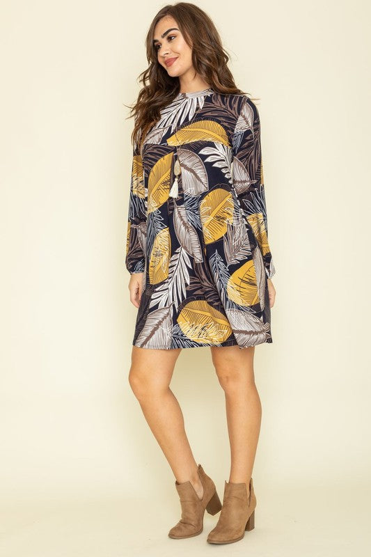 Leaf High Waist Pleated Dress