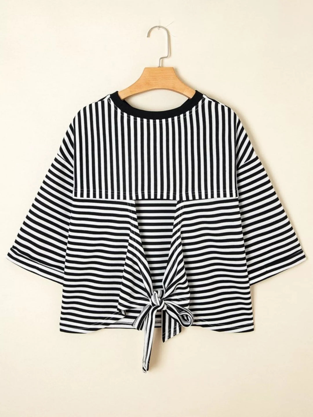 Striped oversized tee with back bow tie and keyhole cutout