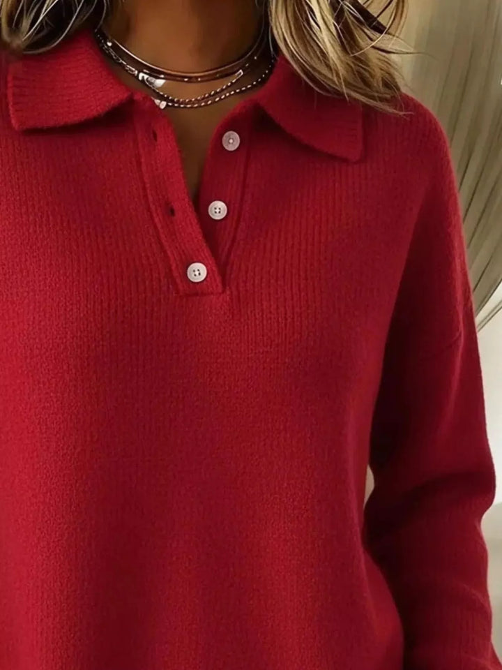 Half-button collar drop-shoulder pullover sweater
