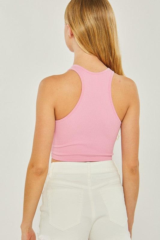 Knit Solid Cropped Seamless Tank Top - Azoroh