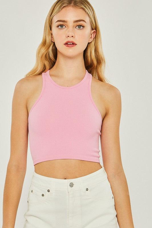 Knit Solid Cropped Seamless Tank Top - Azoroh