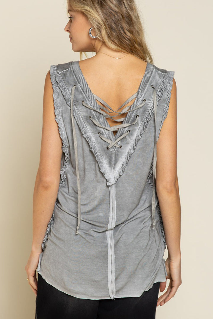 Criss-cross Lace-up Open Back Tank Top - Azoroh