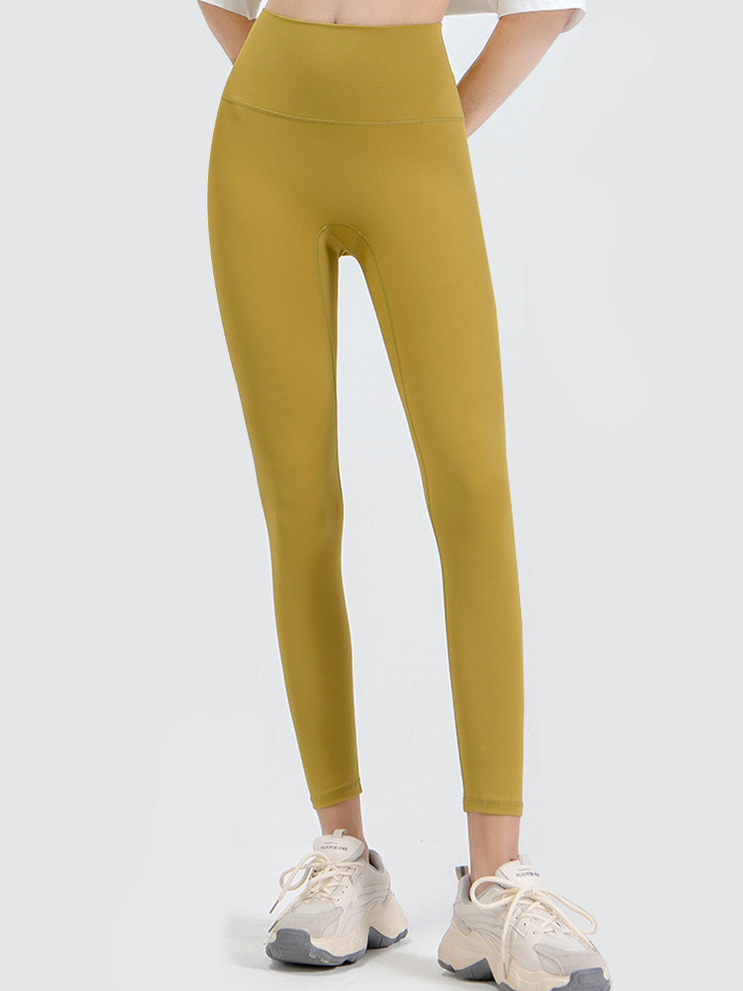 Banana Yellow High-rise sports leggings with wide yoke waistband
