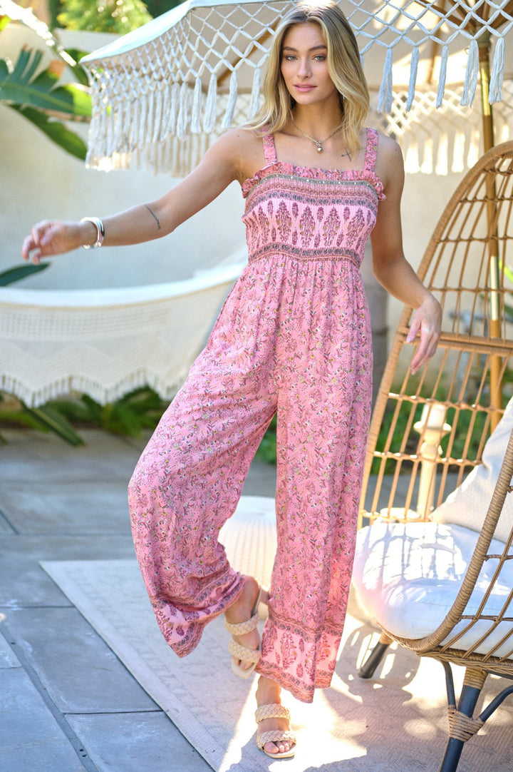 Floral Smocked Detail With Ruffle Jumpsuit - Azoroh