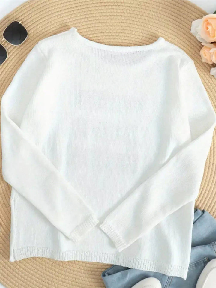 Coffee Beach Repeat open-knit long sleeve top with side slit