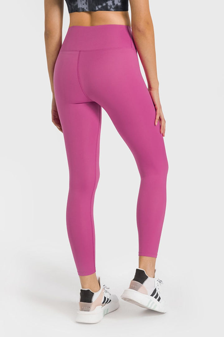 High waist ankle-length yoga leggings with wide waistband