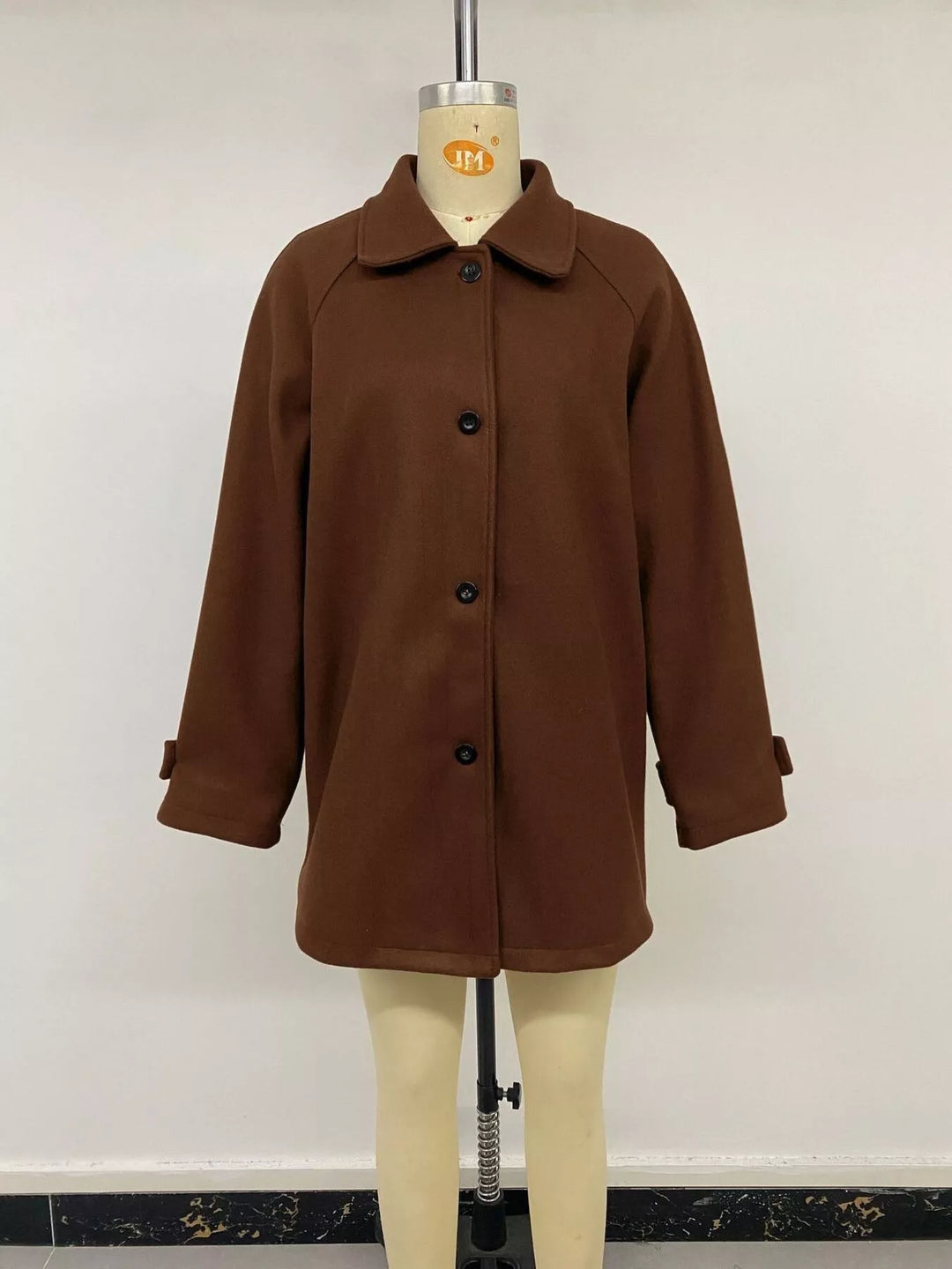 Single-breasted raglan sleeve wool-look jacket
