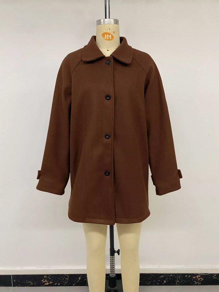 Single-breasted raglan sleeve wool-look jacket