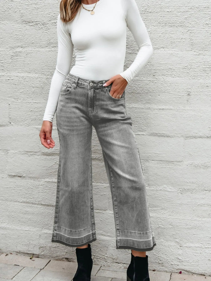 High-rise wide-leg jeans with released hem