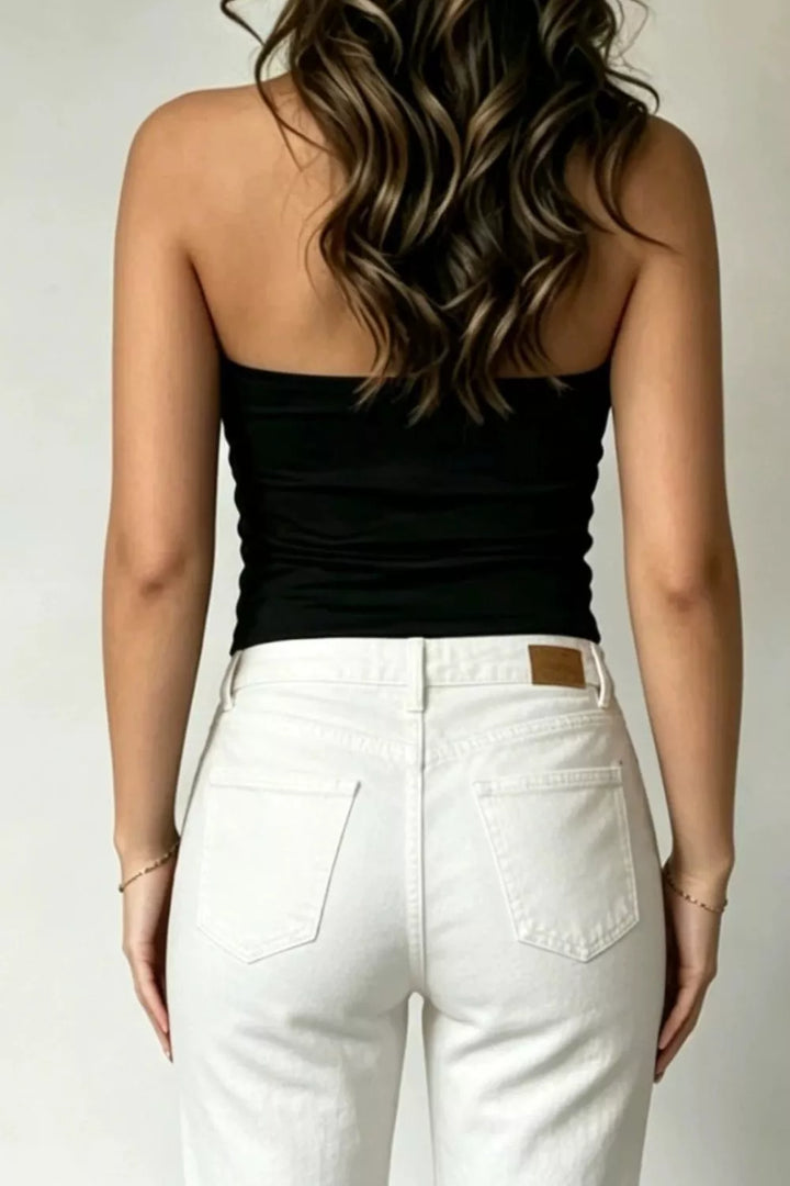 Twist front strapless tube top with split hem