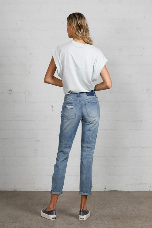 Mid Rise Heavy Destroyed Jeans
