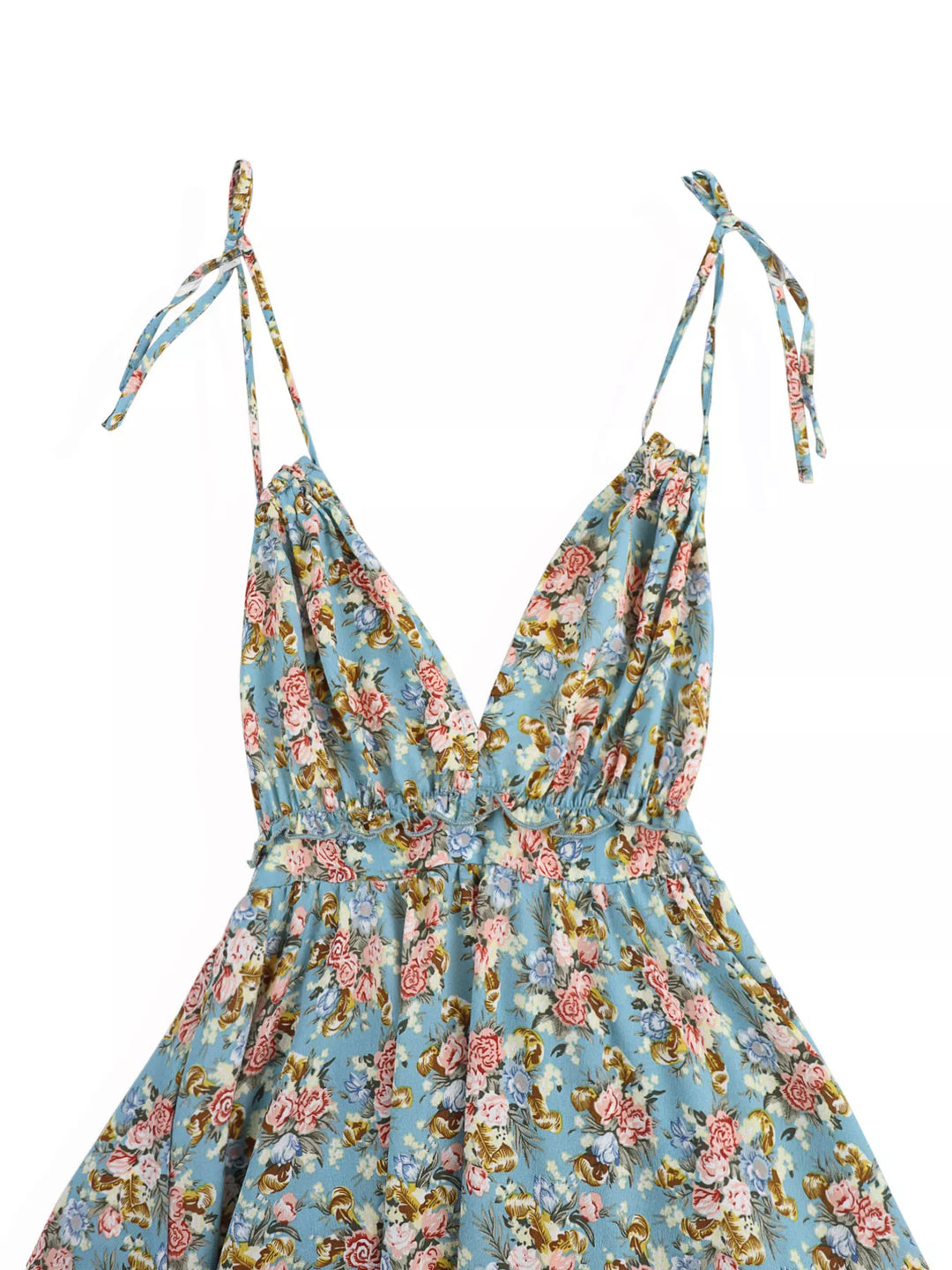 Floral halter mini dress with plunge neck and tie back