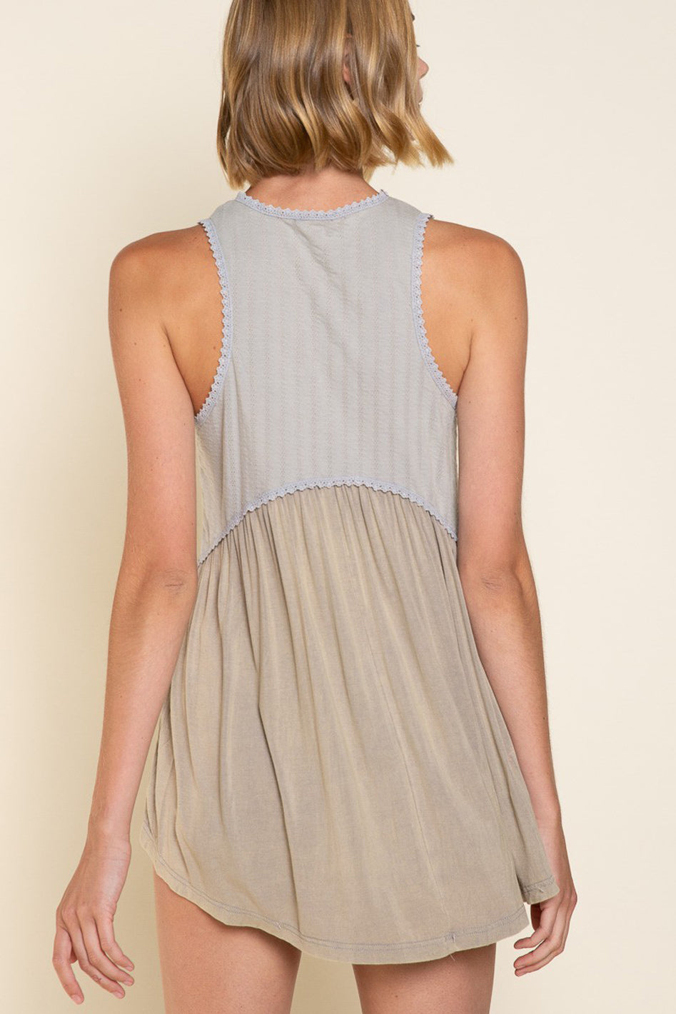 Adeline Textured Babydoll Knit Tank Top with Lace Trim