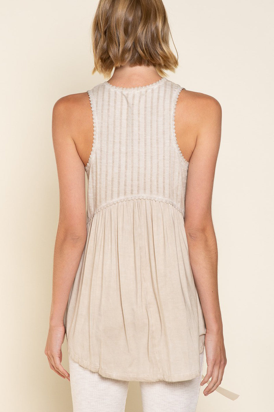 Adeline Textured Babydoll Knit Tank Top with Lace Trim