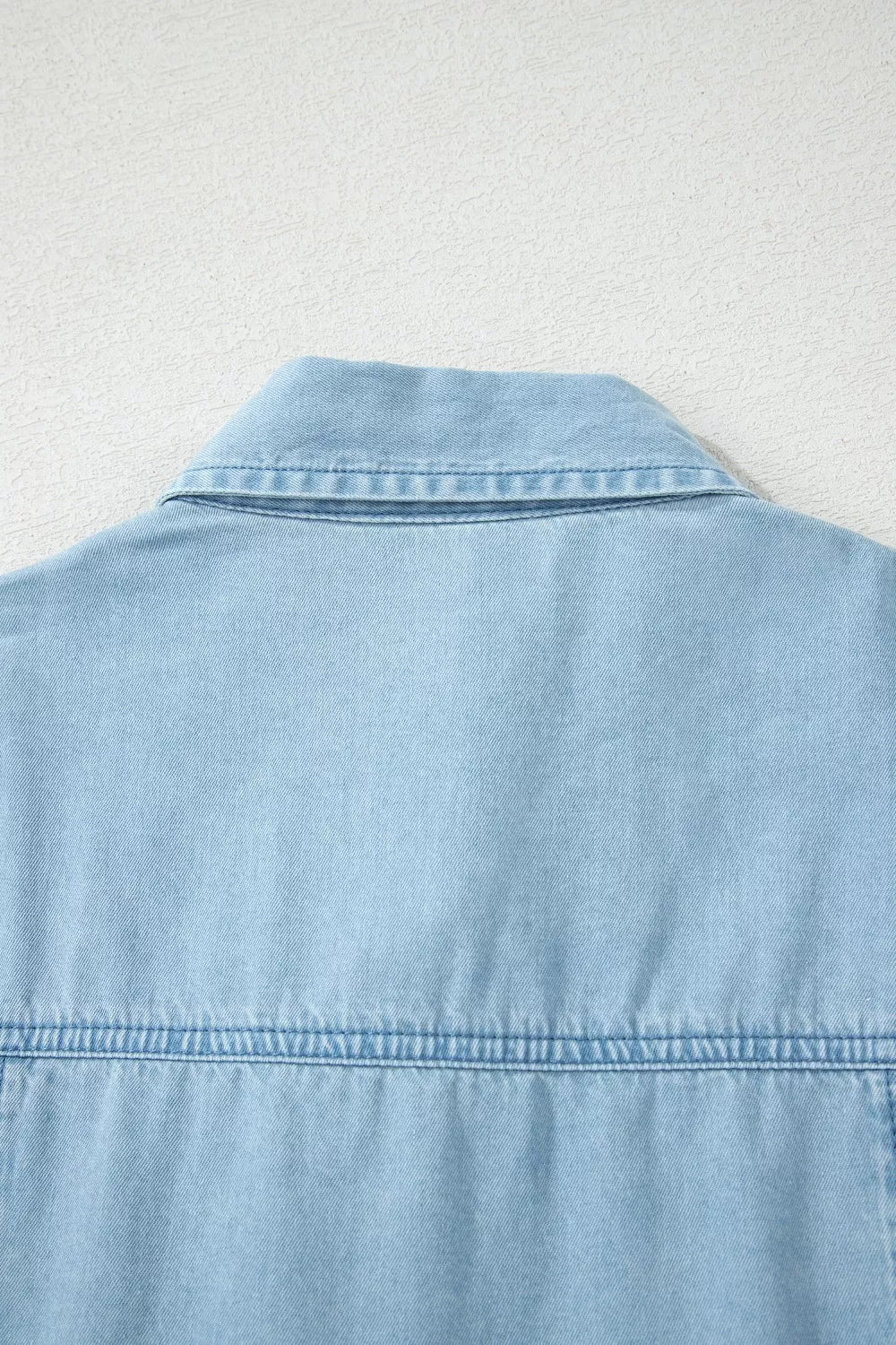 Belted chambray midi shirt dress with puff sleeves