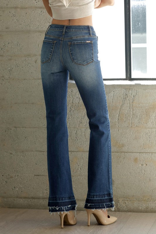 Riviera Double Released Frayed Hem Stretch Flare Jeans