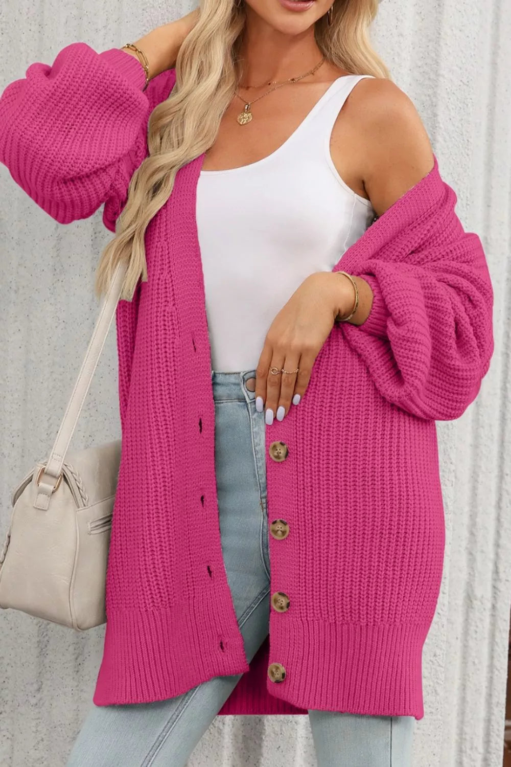 Chunky ribbed knit button-down cardigan