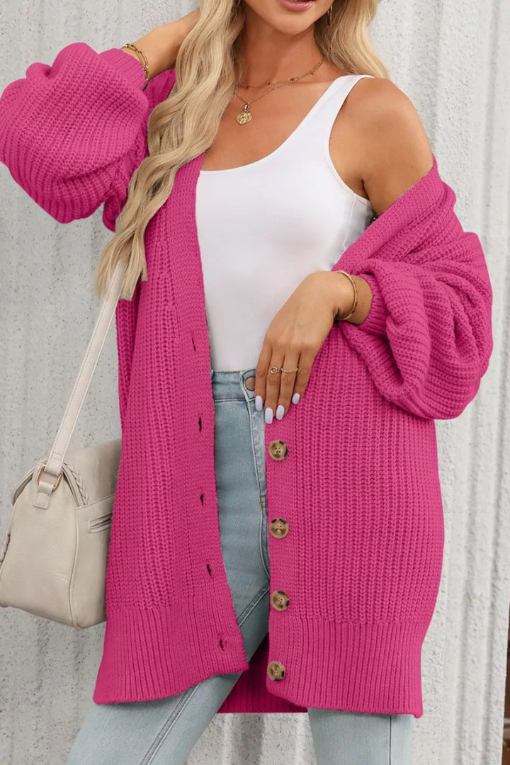 Chunky ribbed knit button-down cardigan