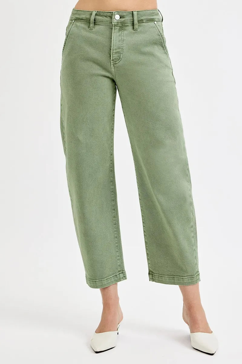 Tummy control high-rise crop barrel jeans