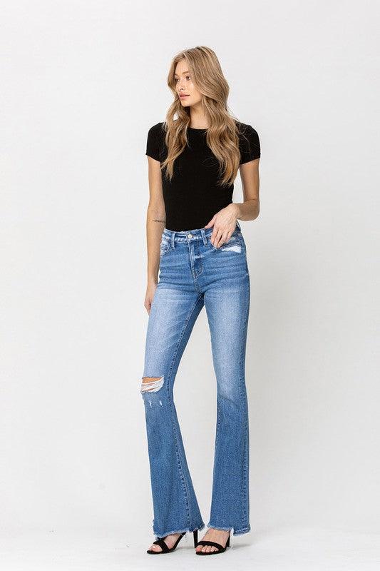 High Rise Flare W/Flare Detail Jeans - Azoroh