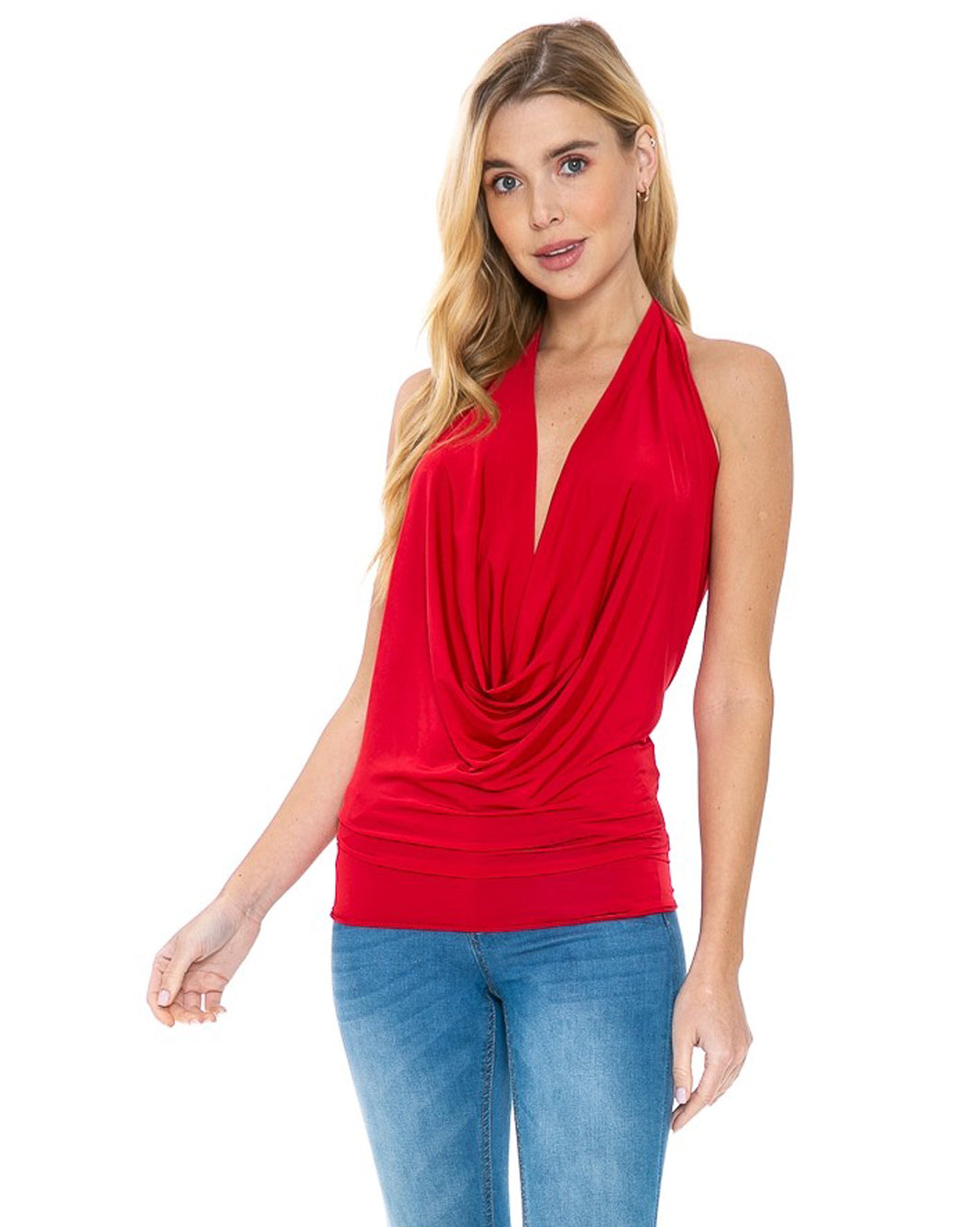 Vivienne Draped Halter Top With Open Back