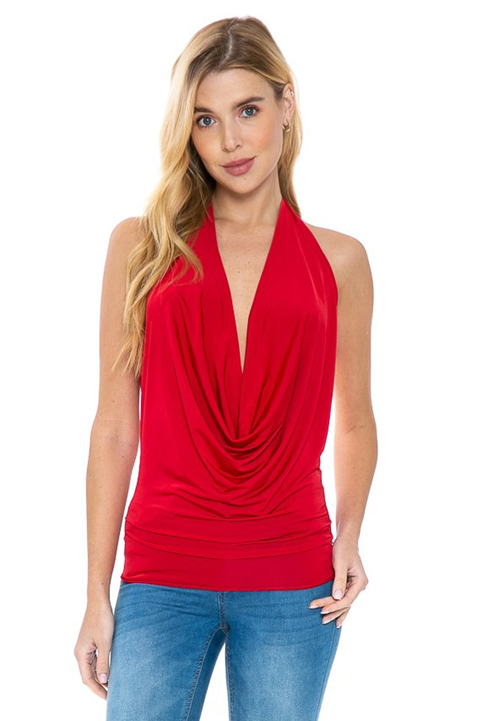 Vivienne Draped Halter Top With Open Back