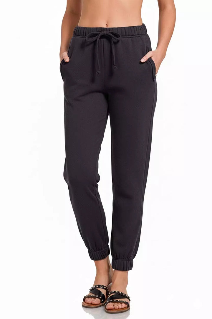 Fleece drawstring jogger pants with side pockets