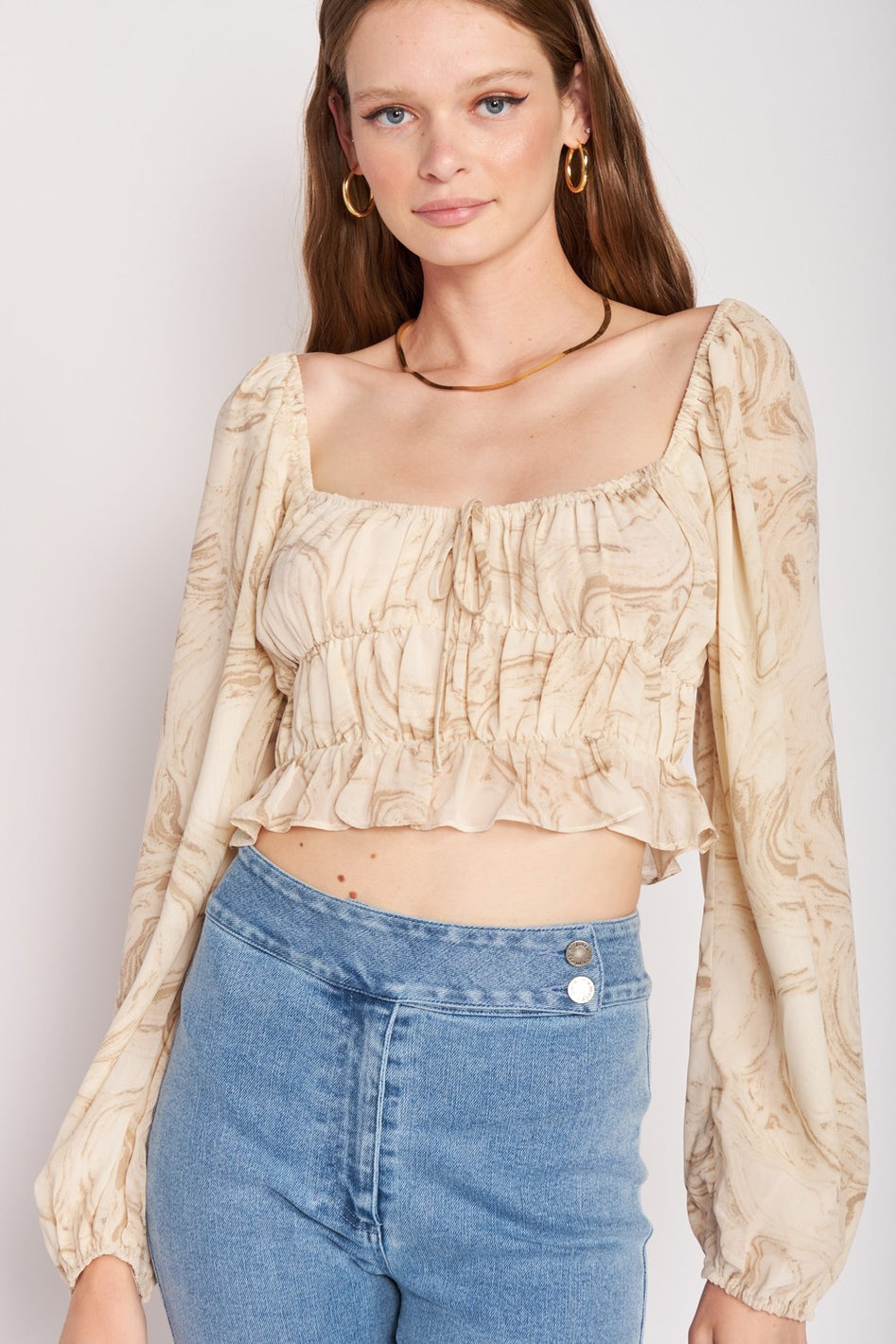 LONG SLEEVE WITH RUCHED DETAIL CROP TOP - Azoroh