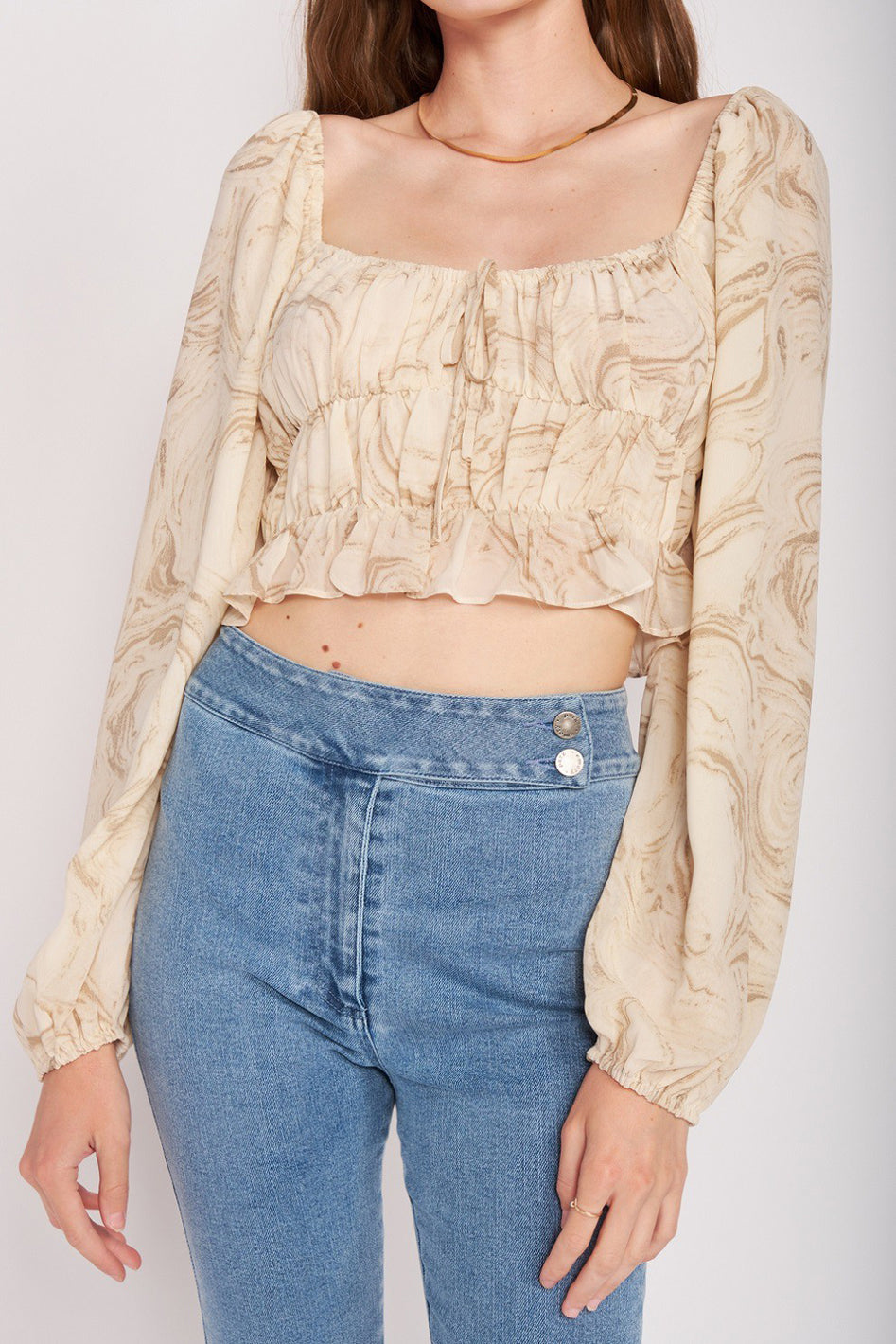 LONG SLEEVE WITH RUCHED DETAIL CROP TOP - Azoroh