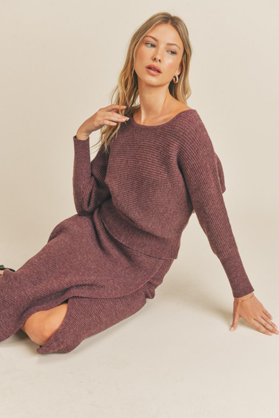 Ribbed Knit Dolman Sleeve Sweater - Azoroh