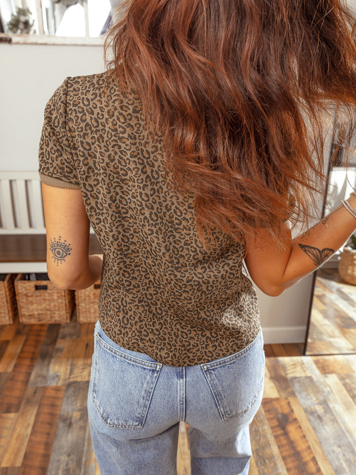 Leopard print short sleeve relaxed crew tee