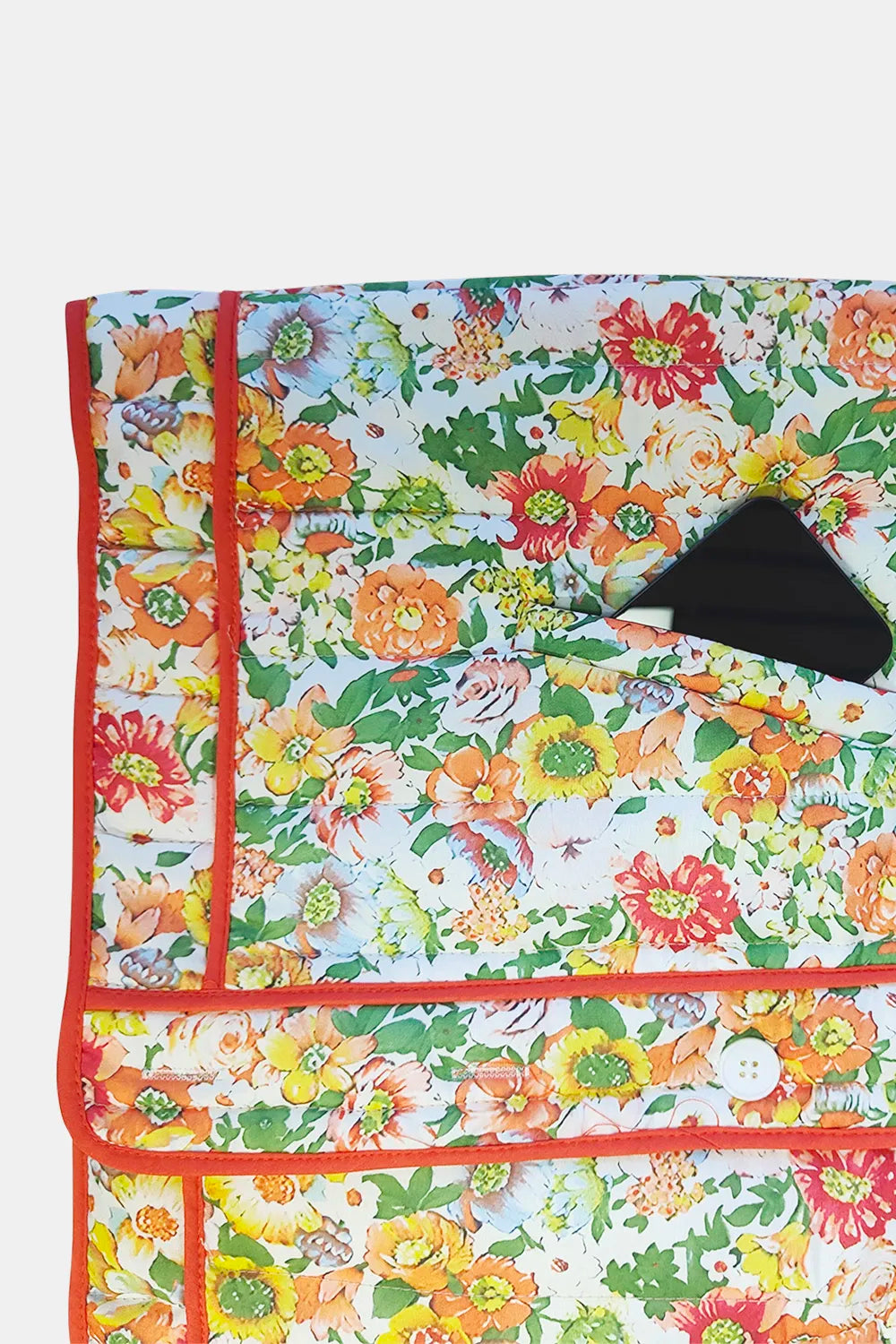 Quilted floral jacket with contrast piped trim and round neck