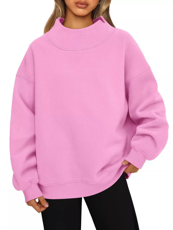 Mock neck dropped shoulder fleece sweatshirt