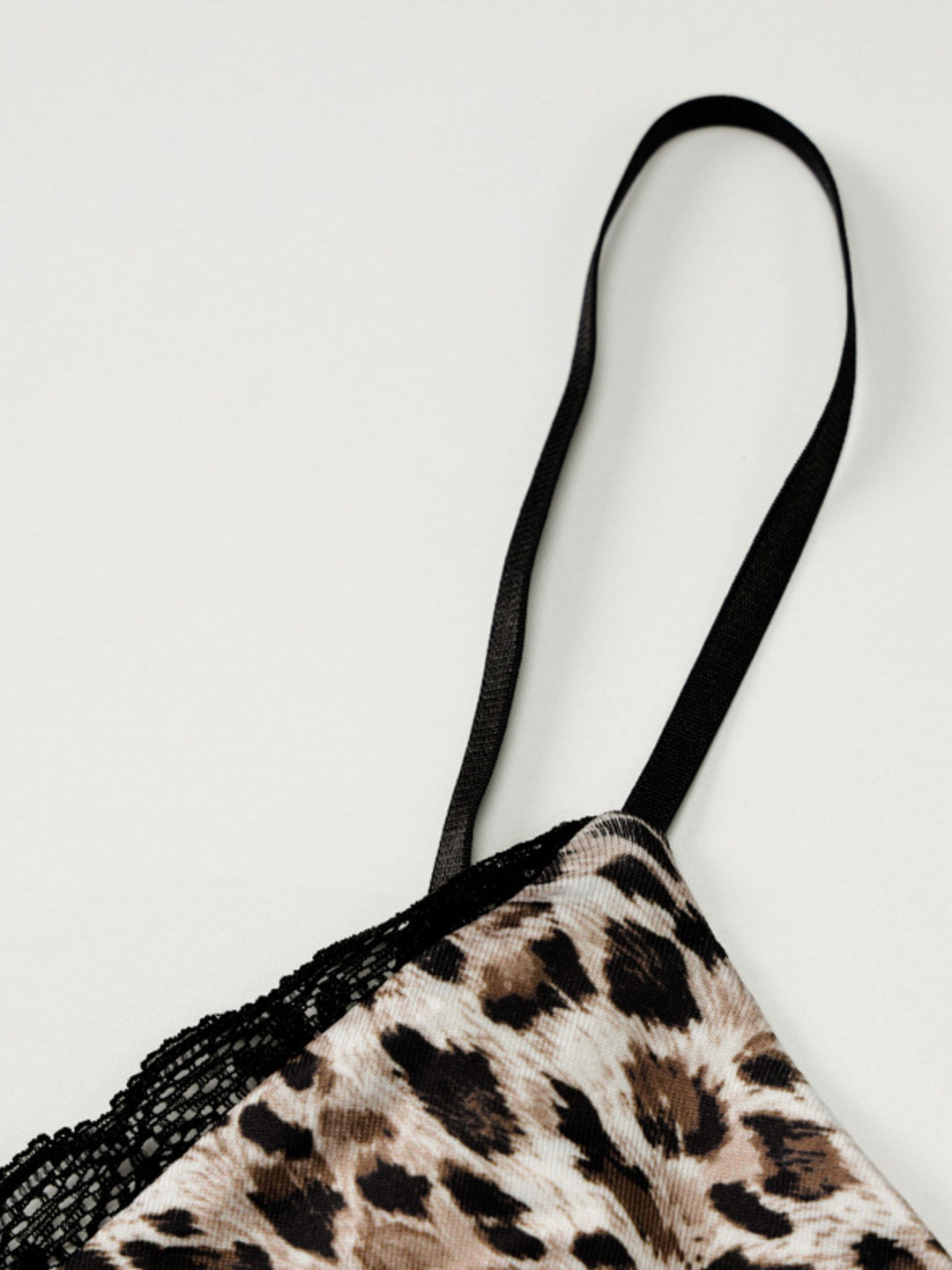 Leopard print cami with lace trim V-neck