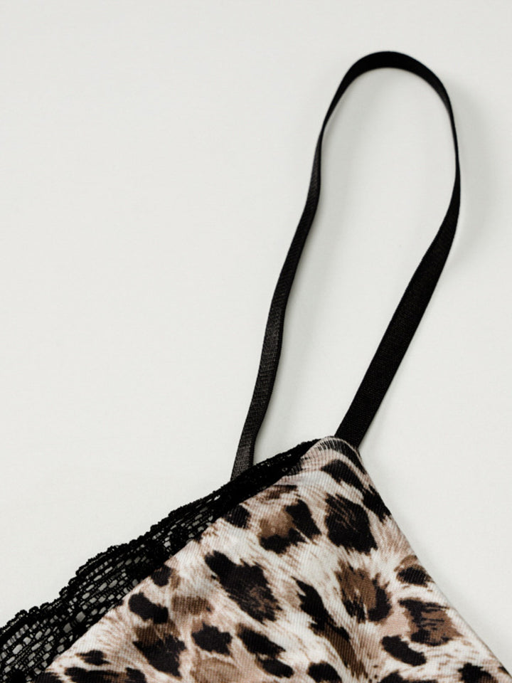 Leopard print cami with lace trim V-neck