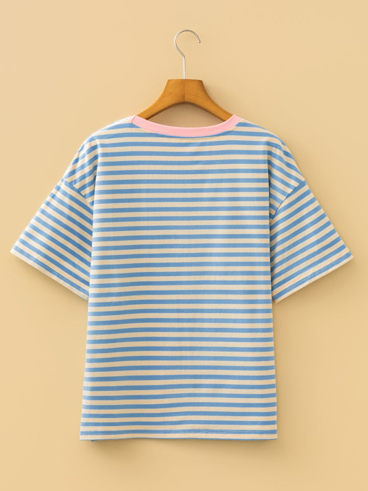 Striped oversized drop-shoulder crew neck t-shirt