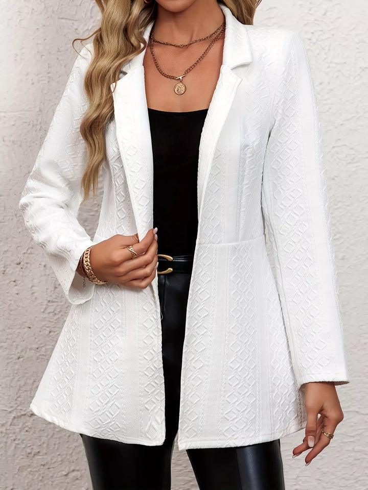 White Textured open-front slim blazer with notch lapel