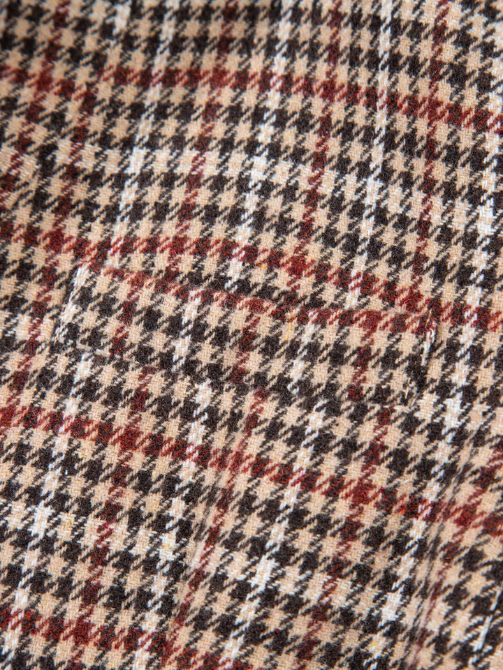 Houndstooth notched lapel longline blazer with buttons