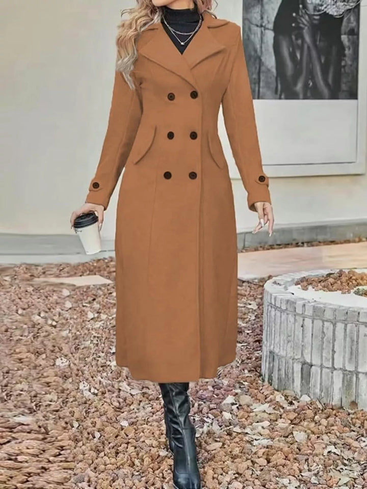 Double-breasted longline trench coat with notch lapels - Tan