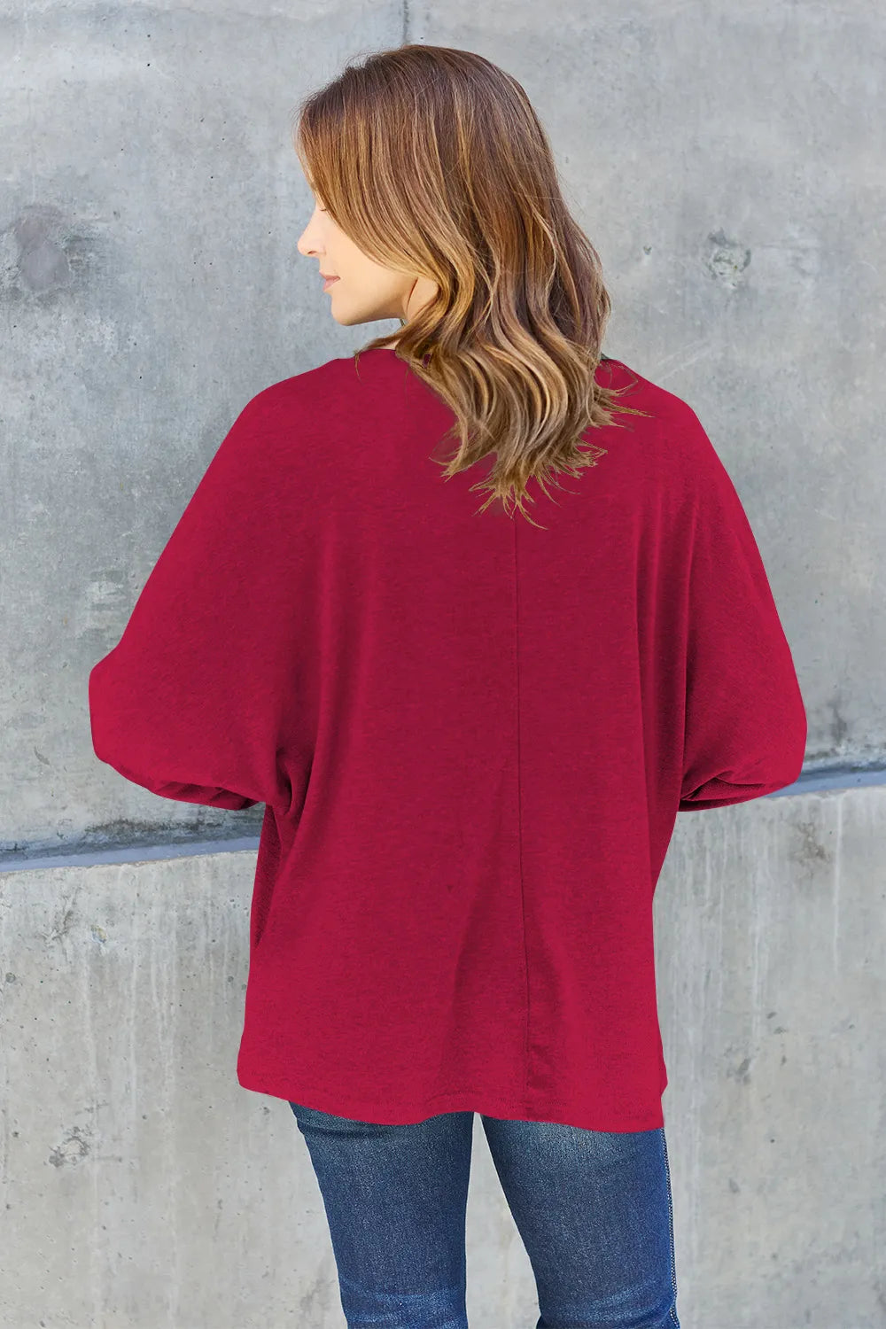 Relaxed drop-shoulder round neck long sleeve top