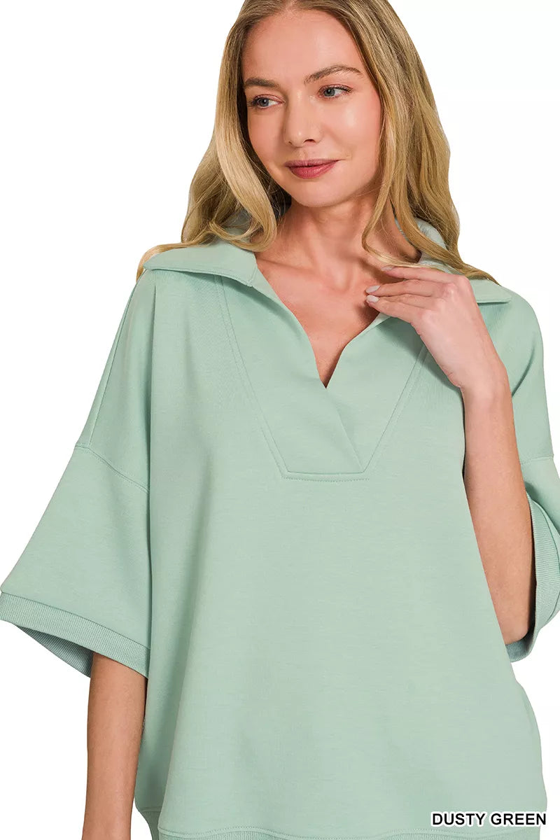 Scuba knit collared short sleeve pullover