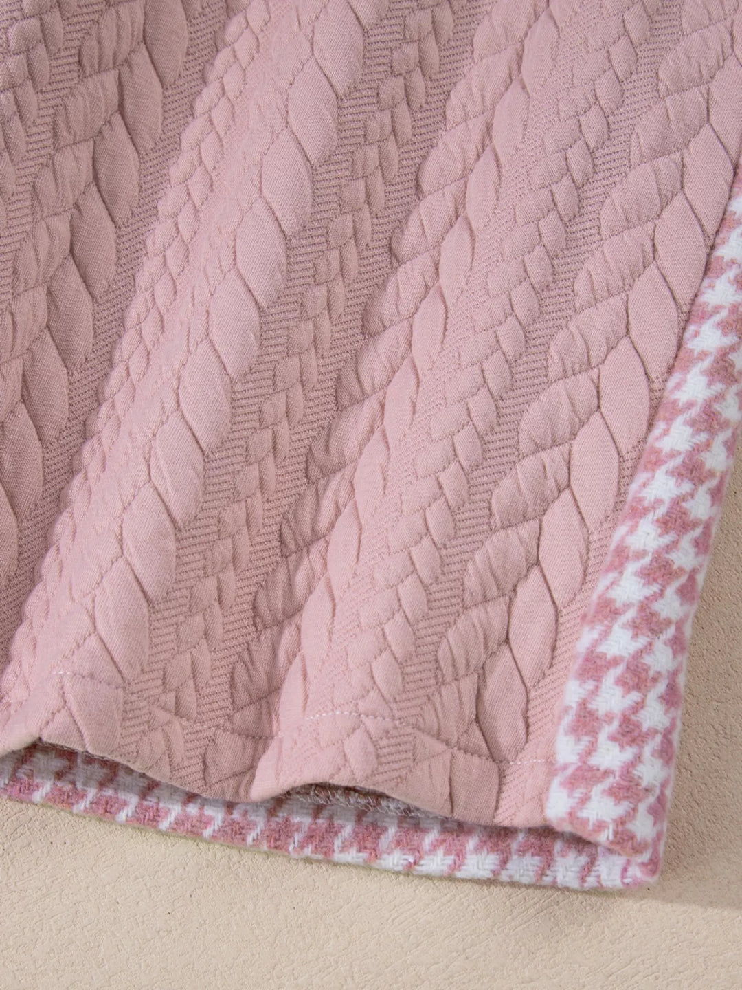 Houndstooth color block button-down shacket with chest pocket