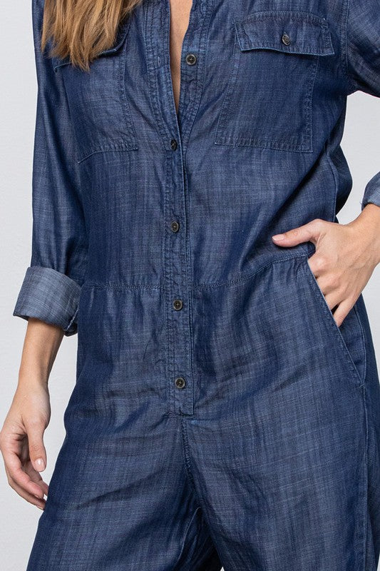 Rivington Collared Button Front Tencel Mechanic Jumpsuit