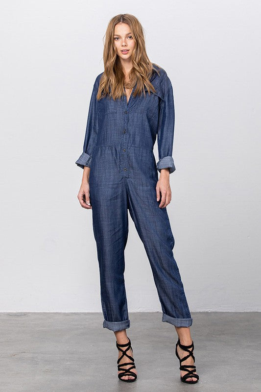 Rivington Collared Button Front Tencel Mechanic Jumpsuit