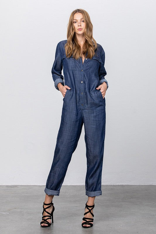 Rivington Collared Button Front Tencel Mechanic Jumpsuit