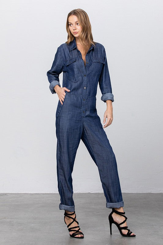 Rivington Collared Button Front Tencel Mechanic Jumpsuit
