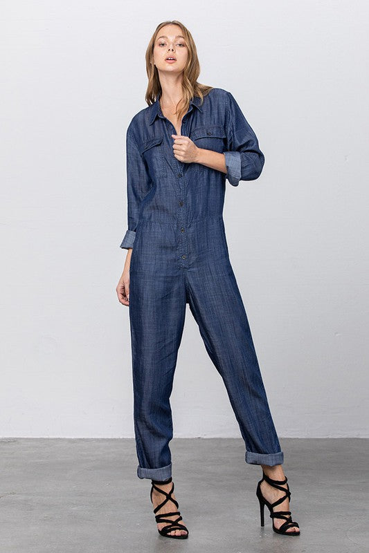 Rivington Collared Button Front Tencel Mechanic Jumpsuit