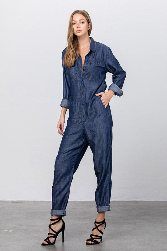 Rivington Collared Button Front Tencel Mechanic Jumpsuit