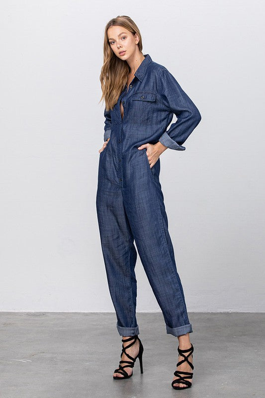 Rivington Collared Button Front Tencel Mechanic Jumpsuit