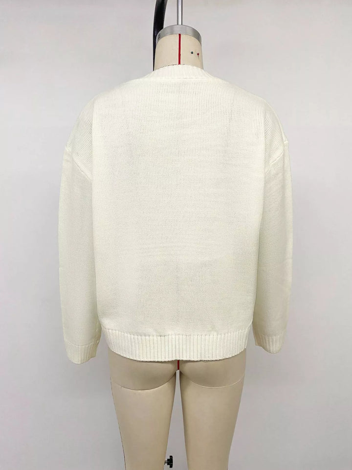 Bow graphic knit crewneck pullover sweater